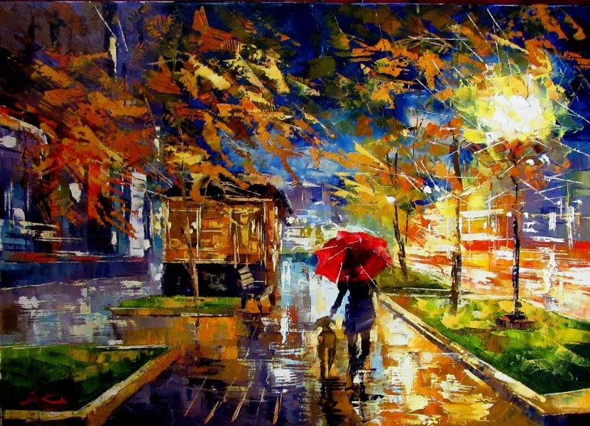 Evening city Painting by Anna Kolos - Jose Art Gallery