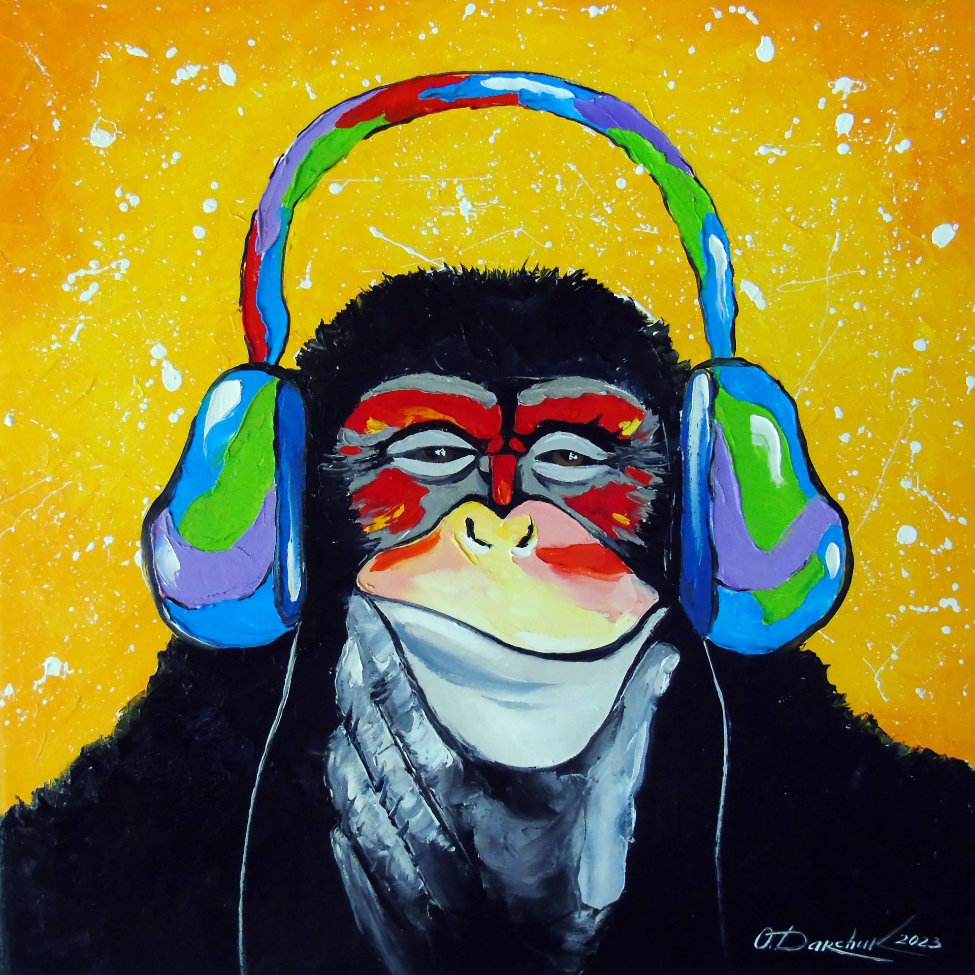 Music lover monkey Painting by Olha Darchuk