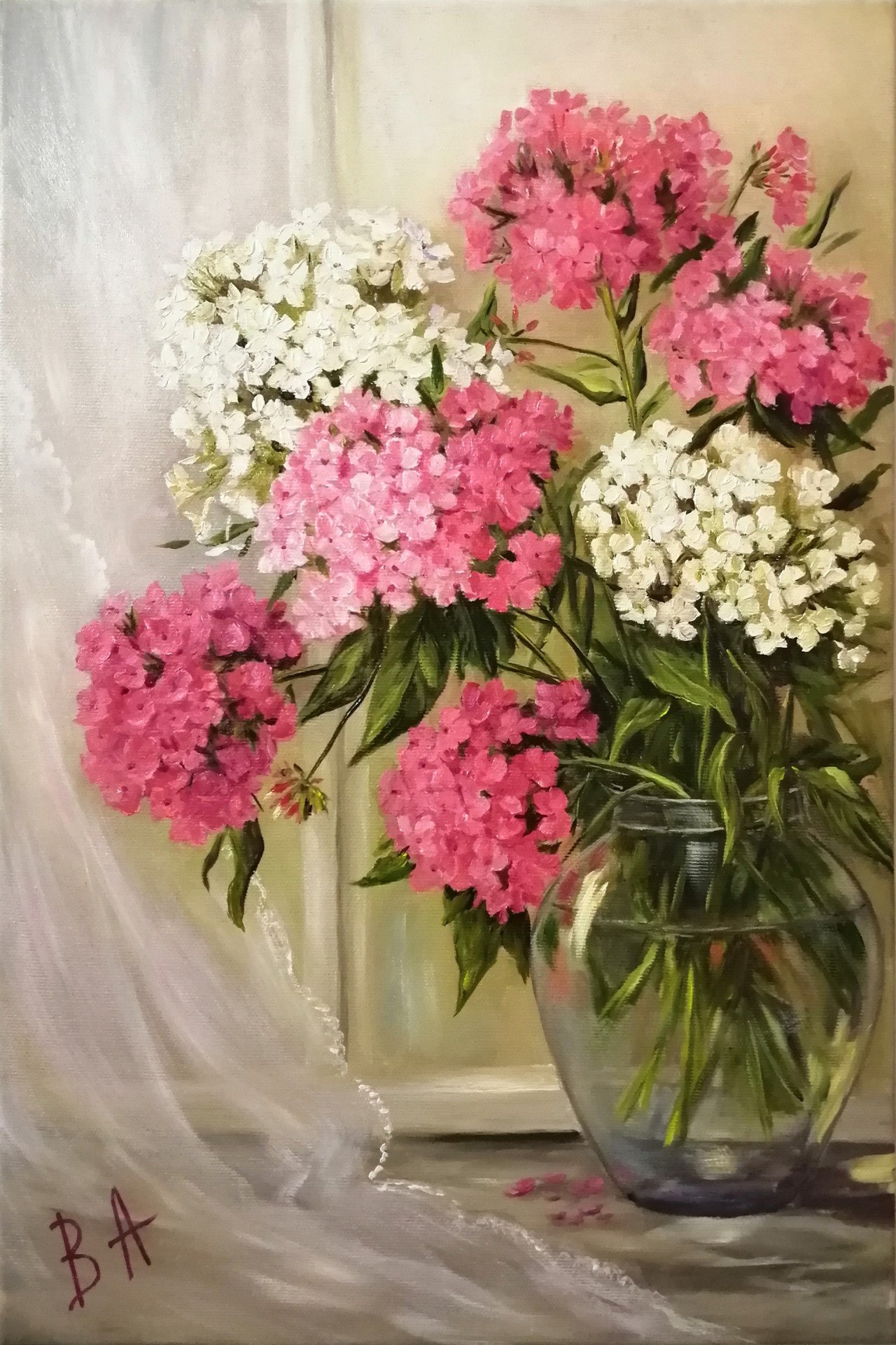 Flowers by the Window - painting