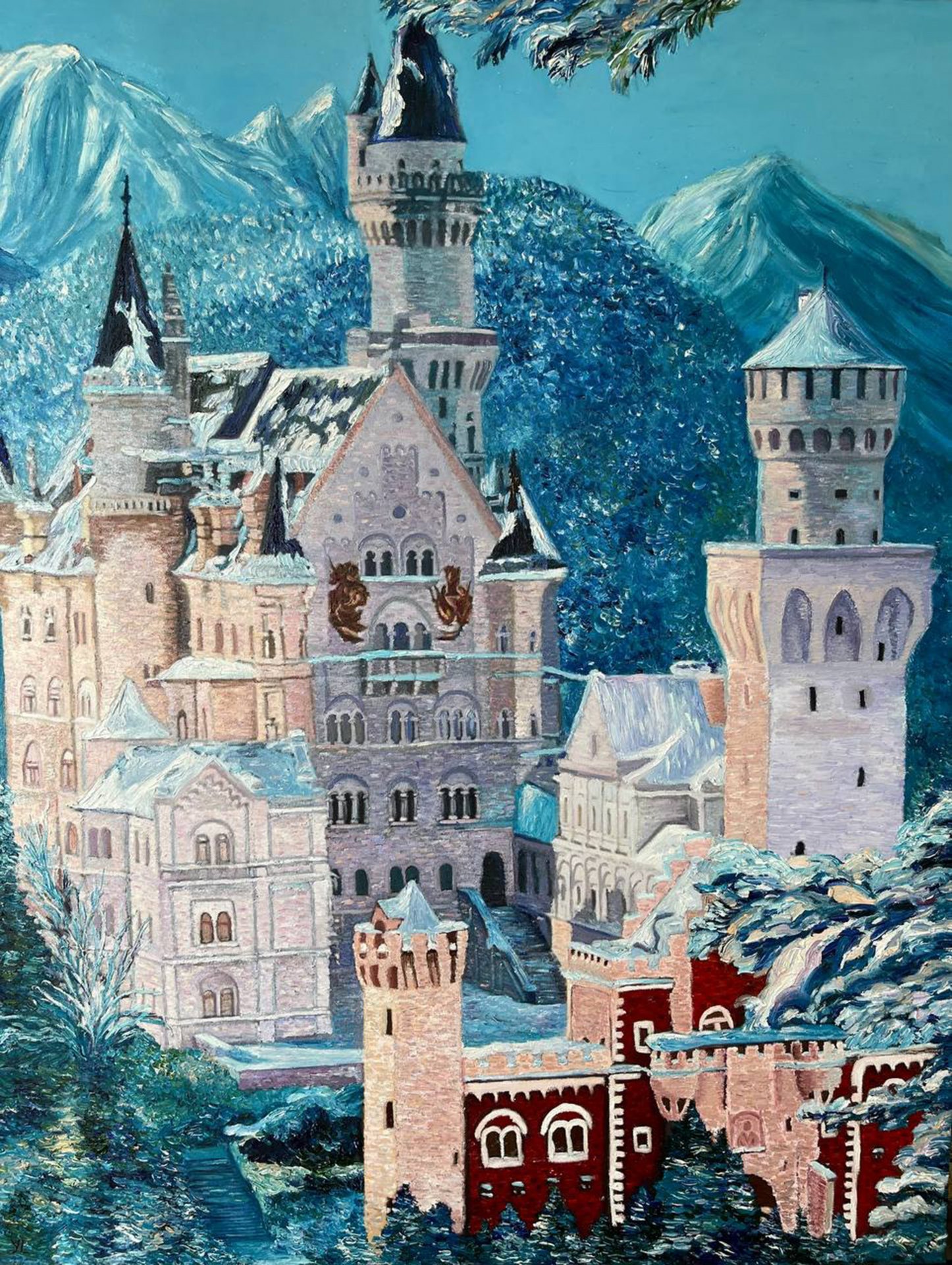 Schloss Neuschwanstein. Winter Painting by Yulianna Lenova