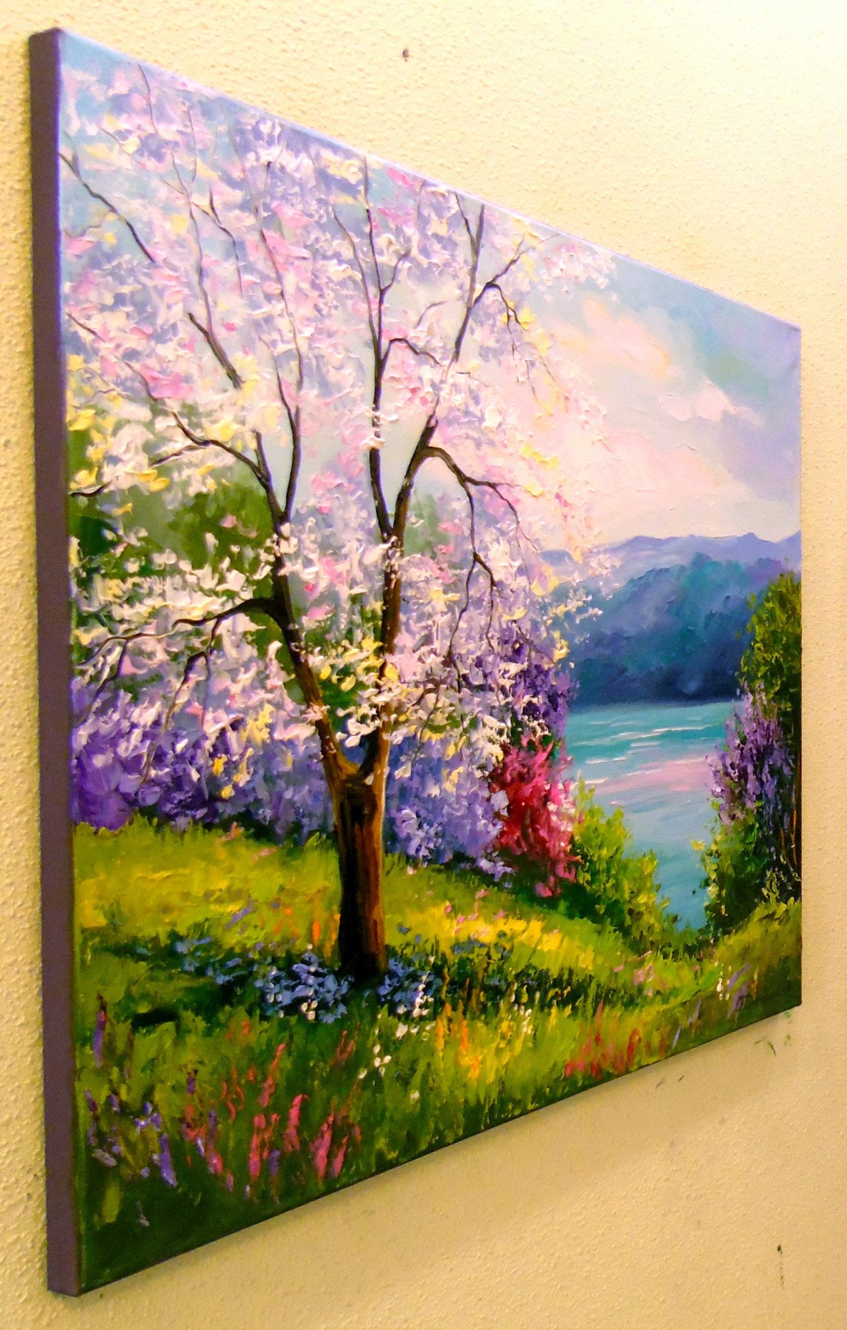 Apple blossom by the river - painting