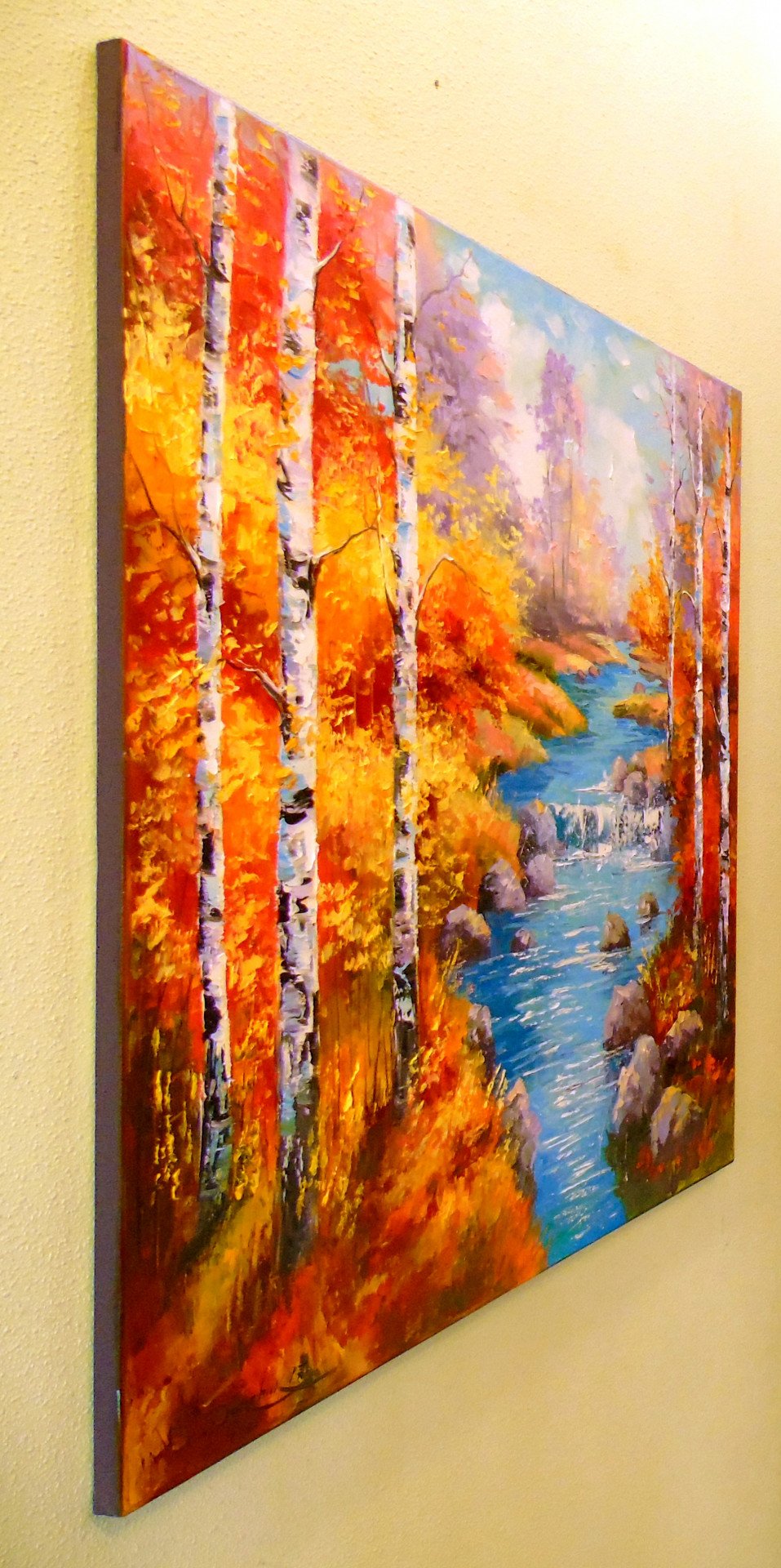 Stream among birches - painting