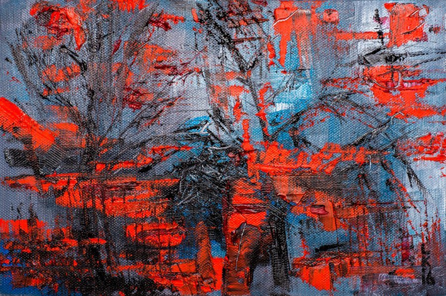 BOSQUE ROJO Pintura de Liubov Kuptsova - Jose Art Gallery