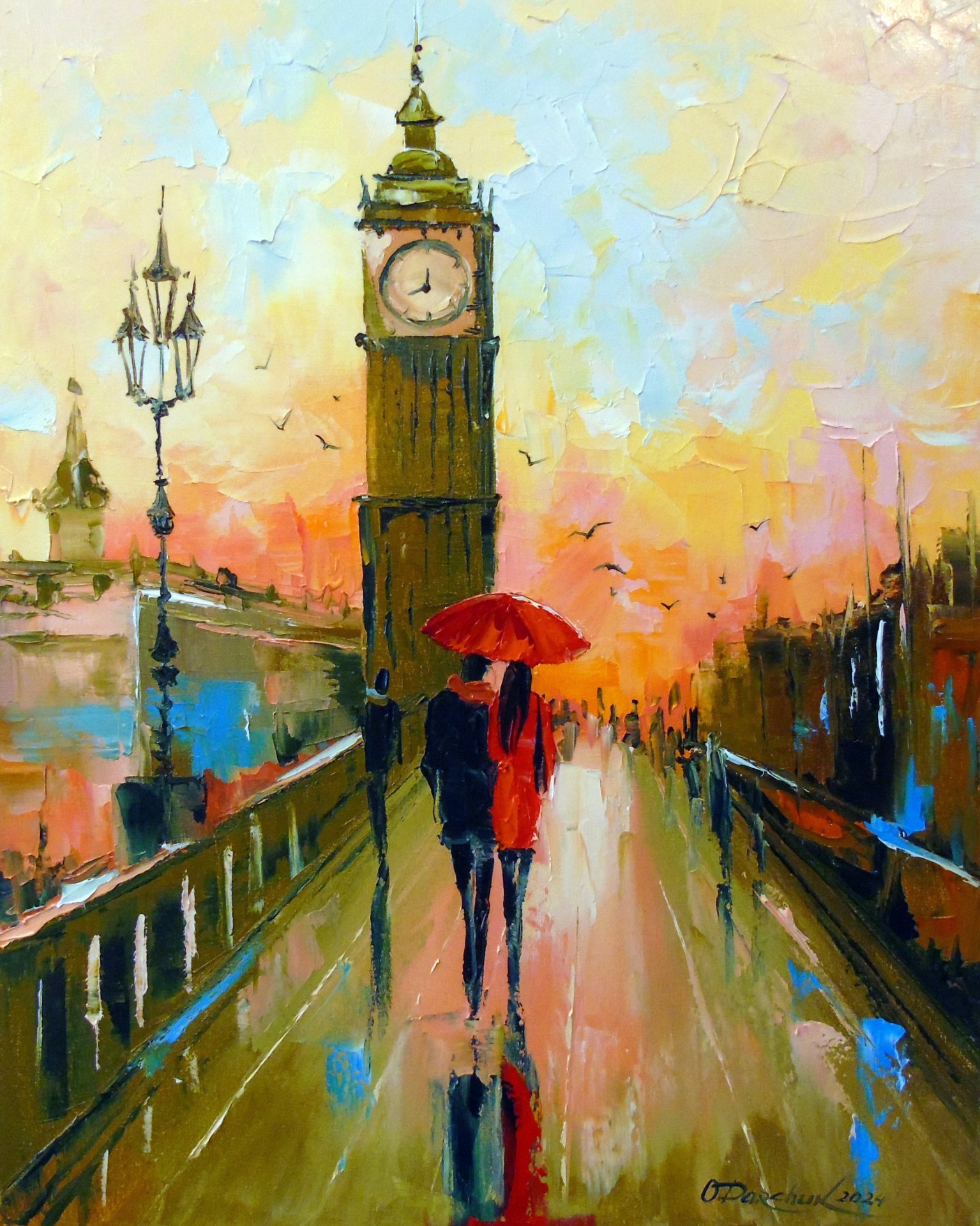 Romance of London in the eveni Painting by Olha Darchuk