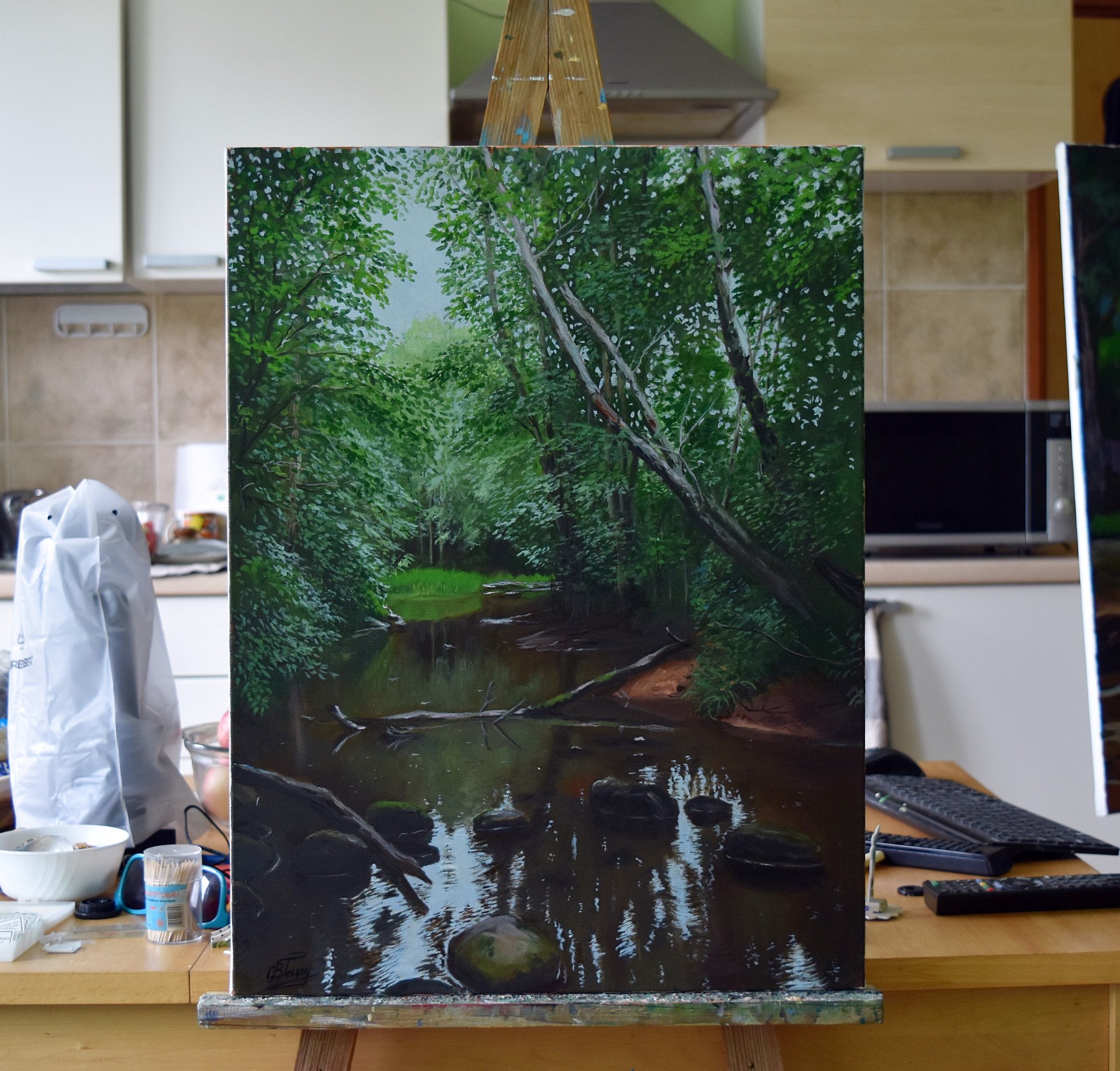 Early morning in the forest - painting
