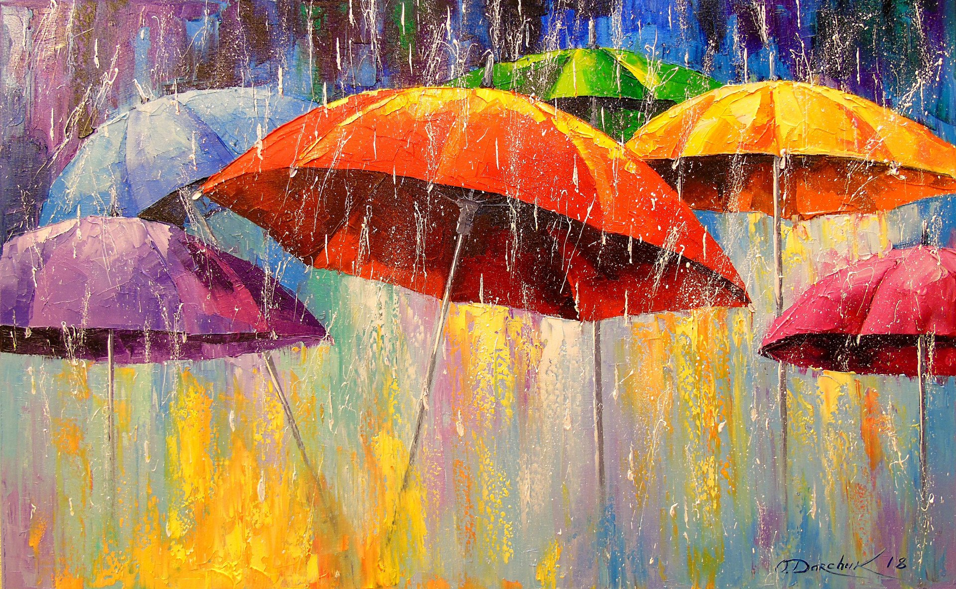 Umbrellas In The Rain Art
