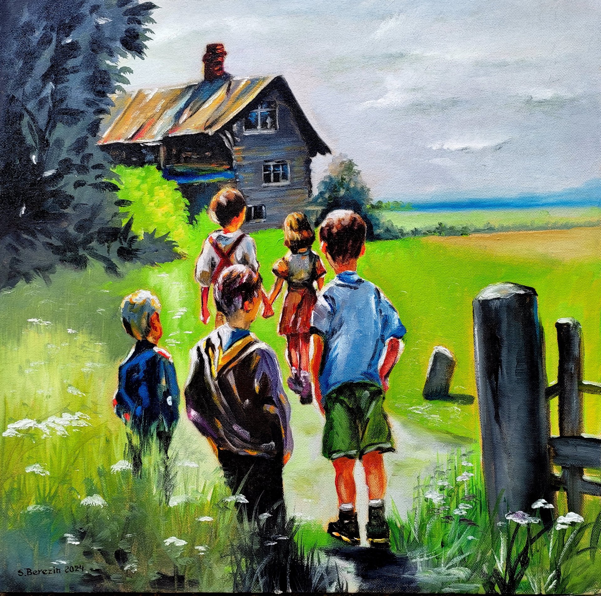 Village children Painting by Serj Doche - Jose Art Gallery