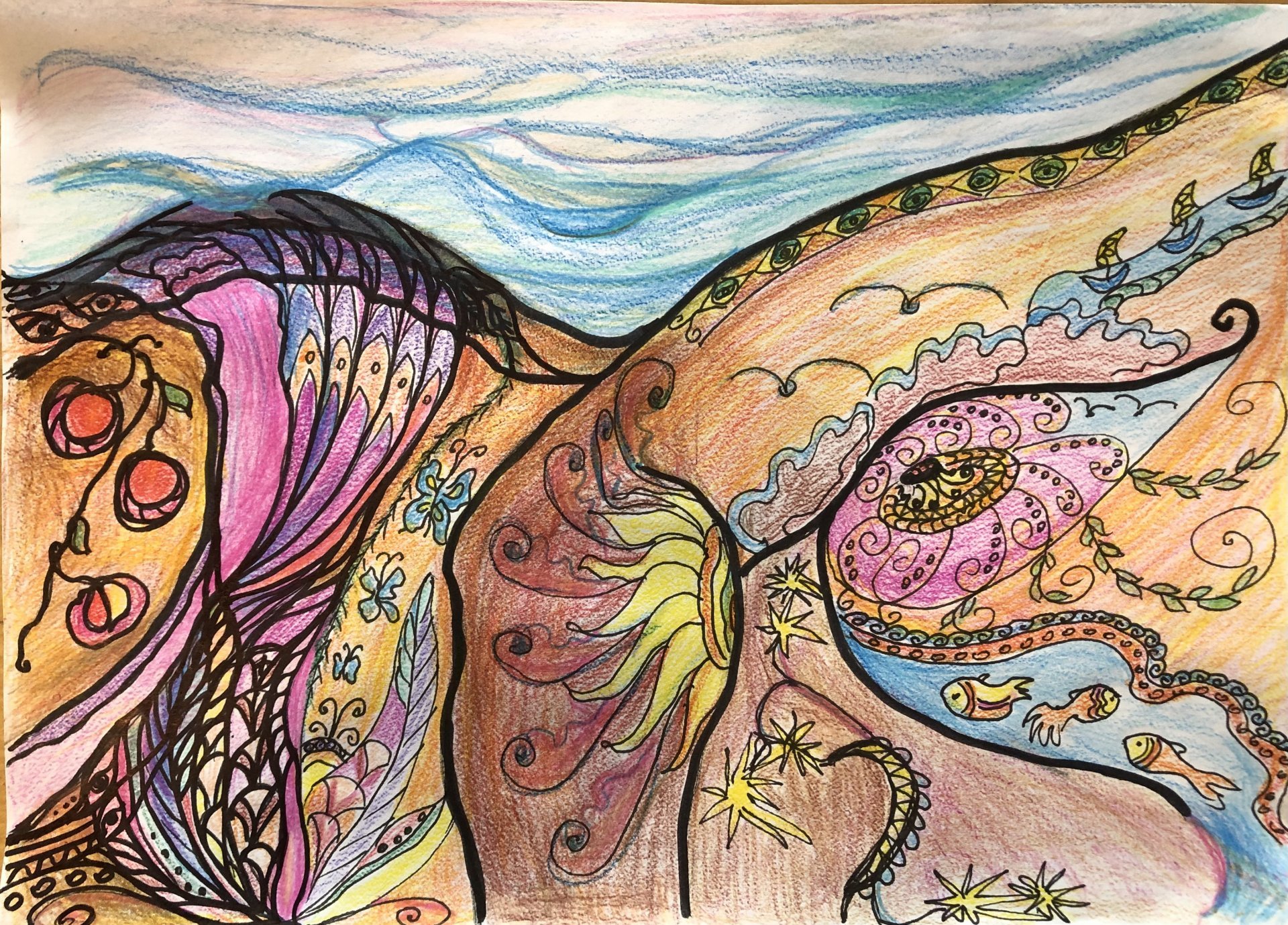 Sea Essence: Paisley Flow Painting by Oksana Shkvarok