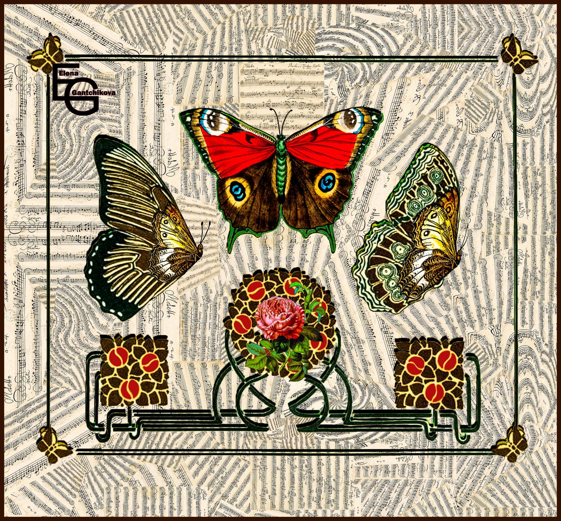 Art Deco Music and Butterflies Digital Art - elegantchikova