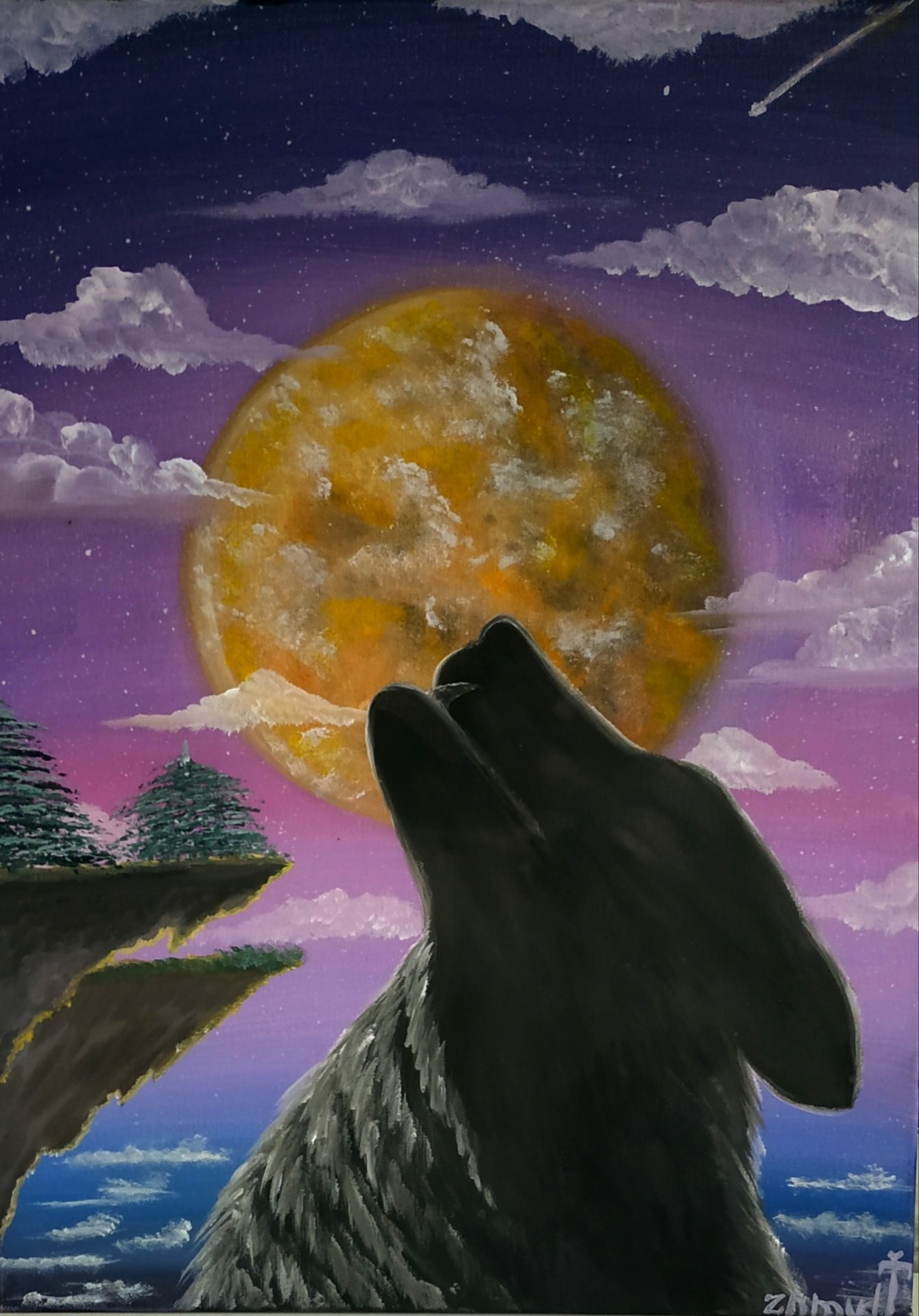 Pintura «Magia da Noite. Lobo sob a lua», Tetyana Jmud, image size:1340x1920