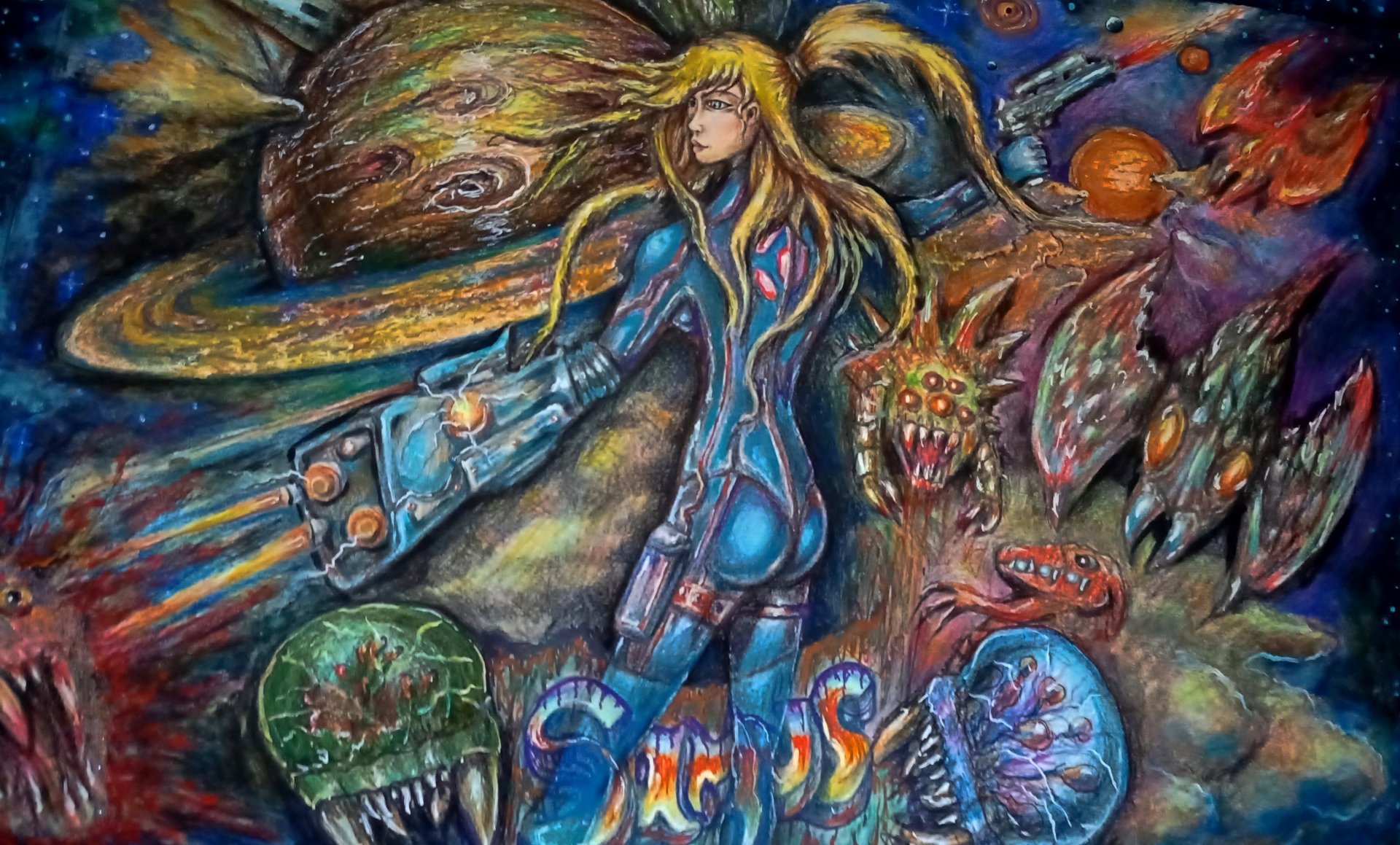 SUPER METROID / SAMUS - HOT JP Painting by ANGEL PIANGELO