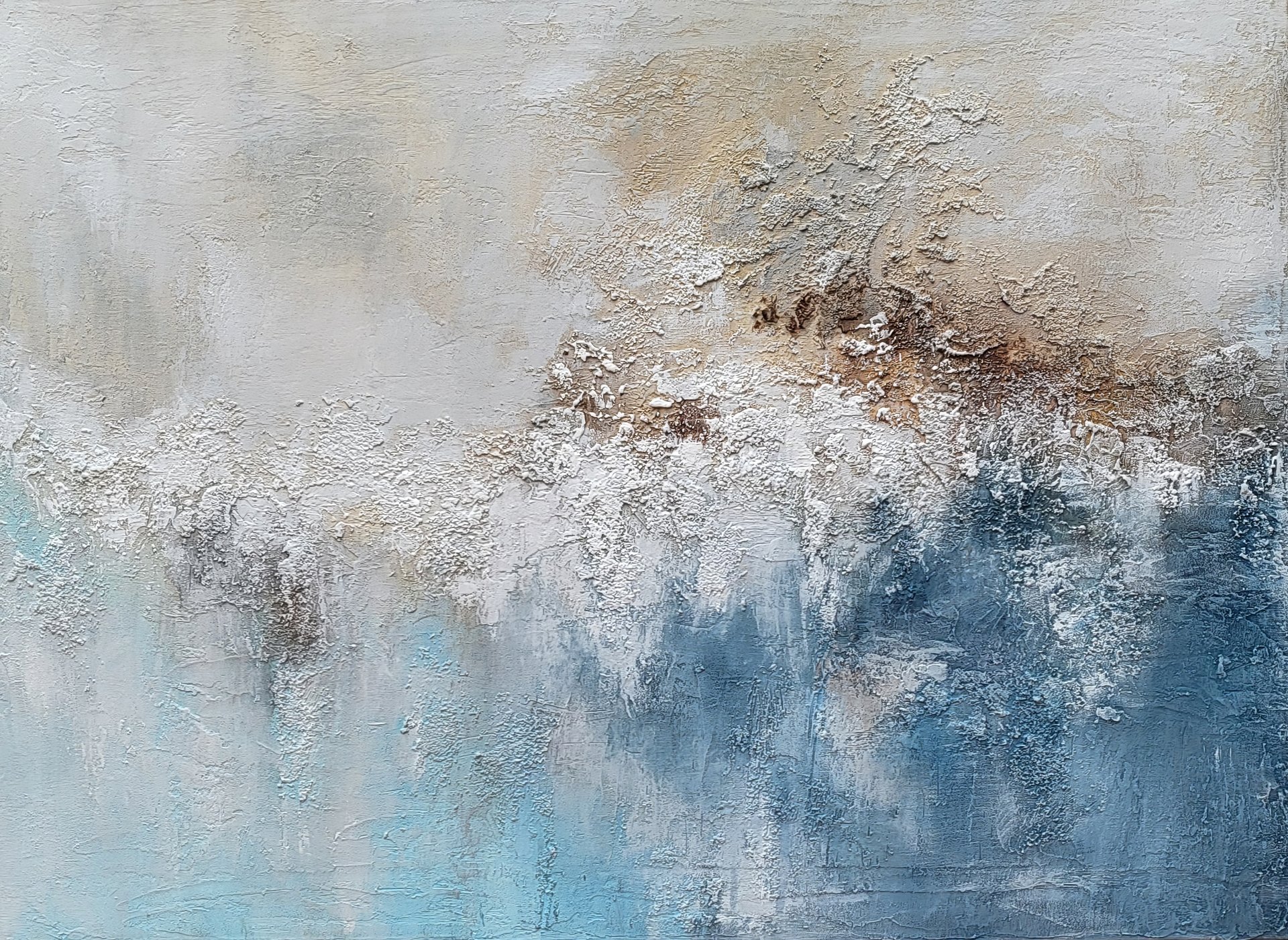 Abstract Textured Blue Beige Landscape Painting by Veronika Obushikhina