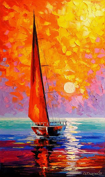 Sailboat at dawn Painting by Olha Darchuk - Jose Art Gallery
