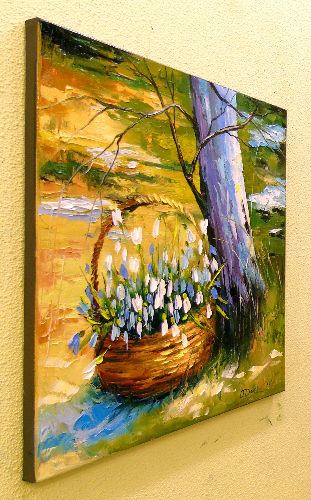 Basket with snowdrops - painting
