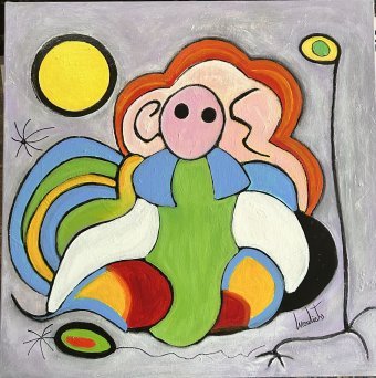 Painting "The baby king" by painter Mariam Mouliets acrylic canvas at Jose Art Gallery