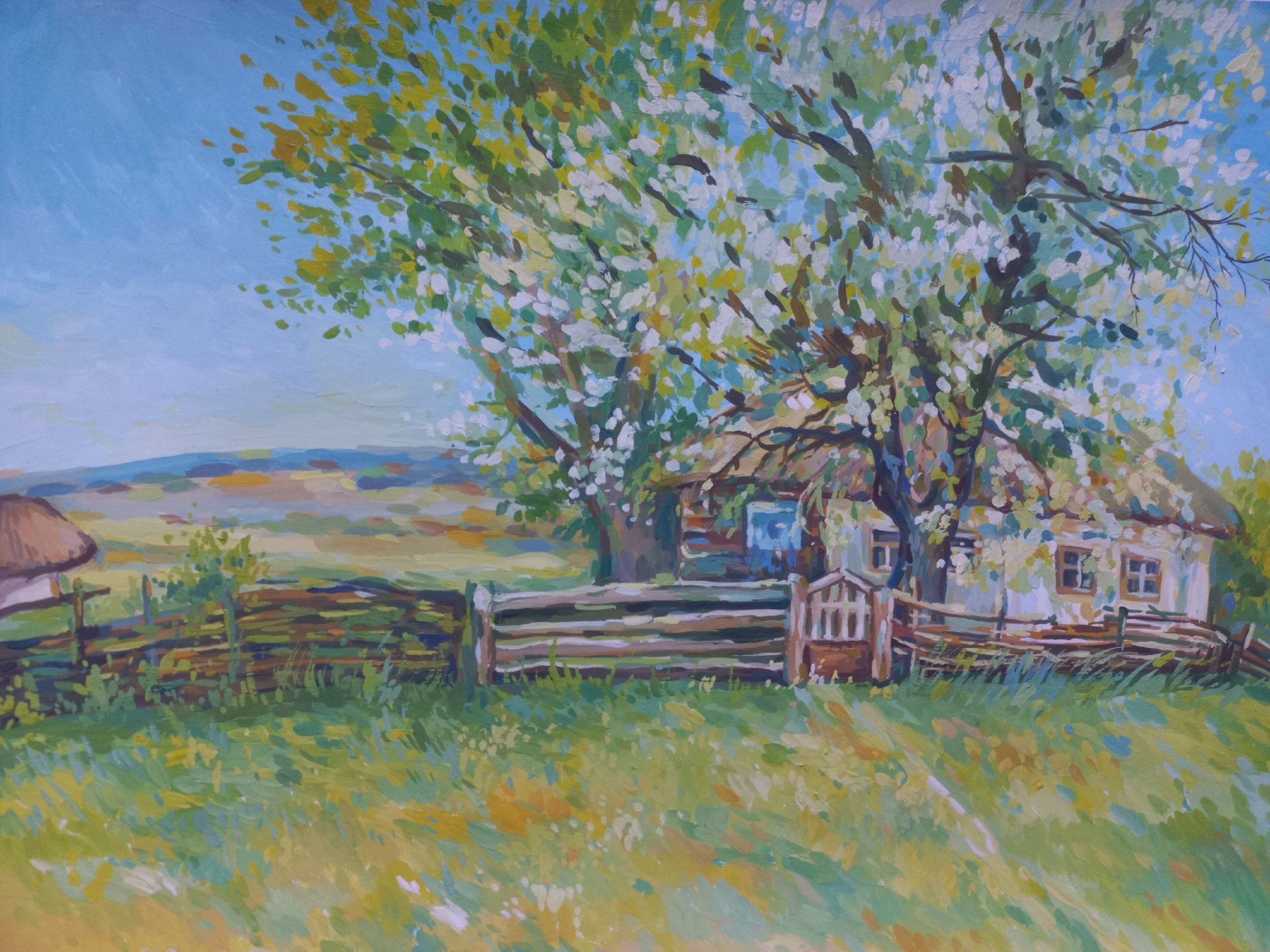 Ukrainian hut Painting by Katerina Romanyuk