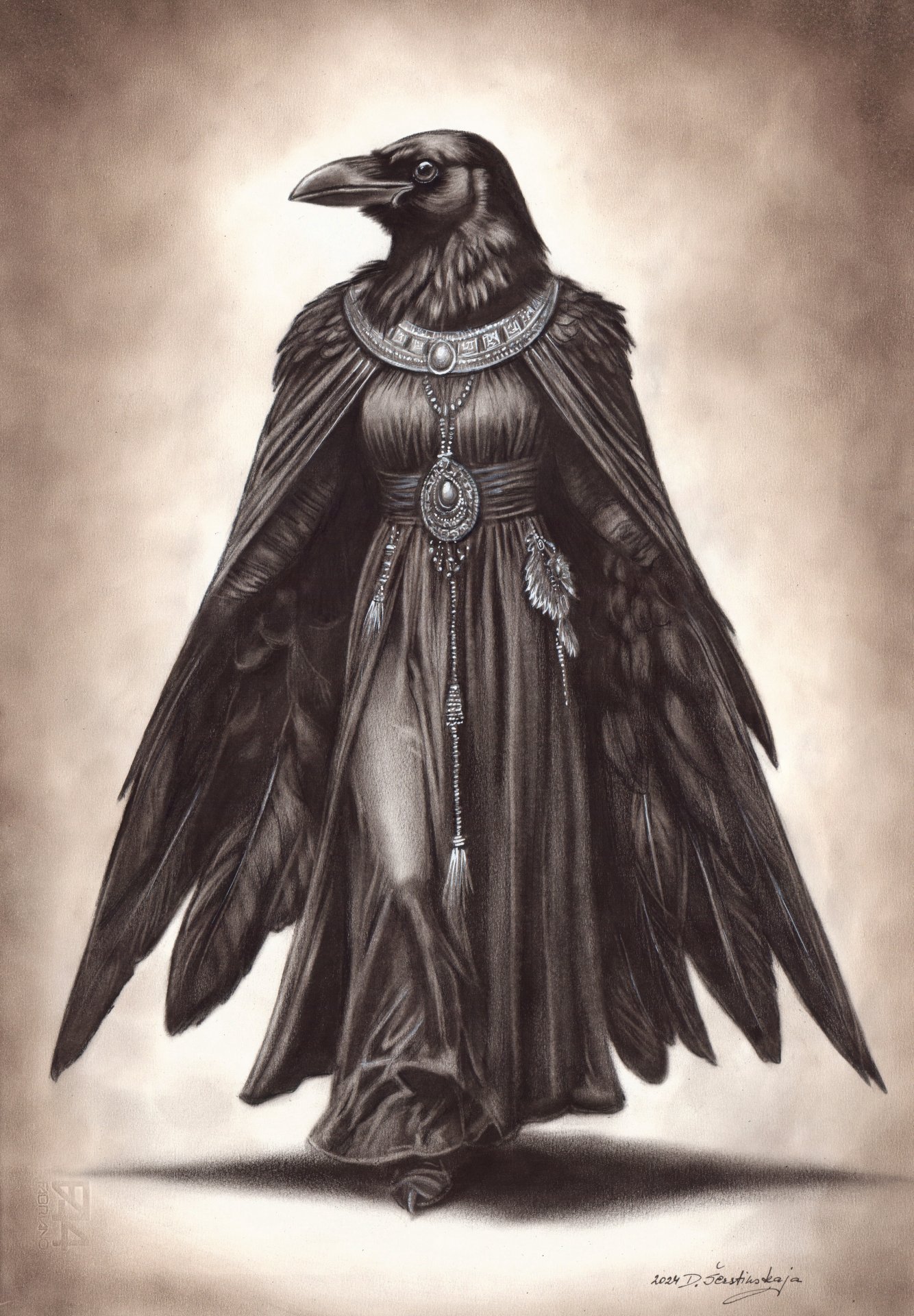 Elegance of The Crow Goddess Painting by Danguole Serstinskaja