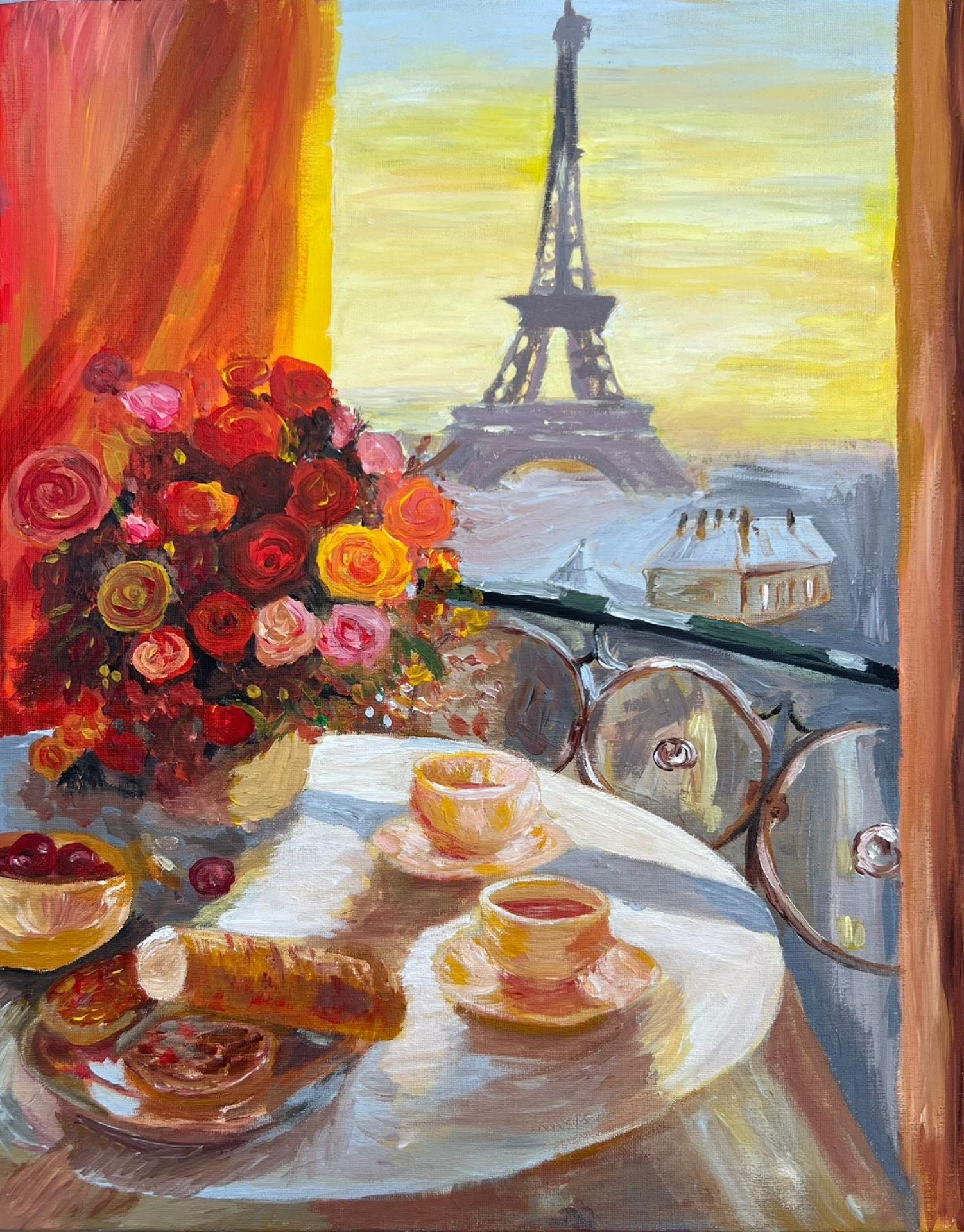 Terasa V Pariji Z Vidom Na Eyfelevu Veju Painting by Anastasiya Sitnik