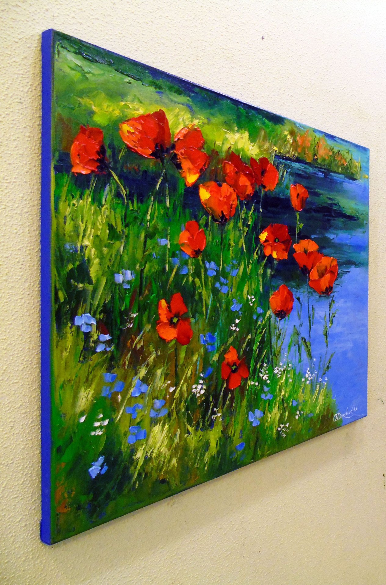 Poppies at the pond - painting