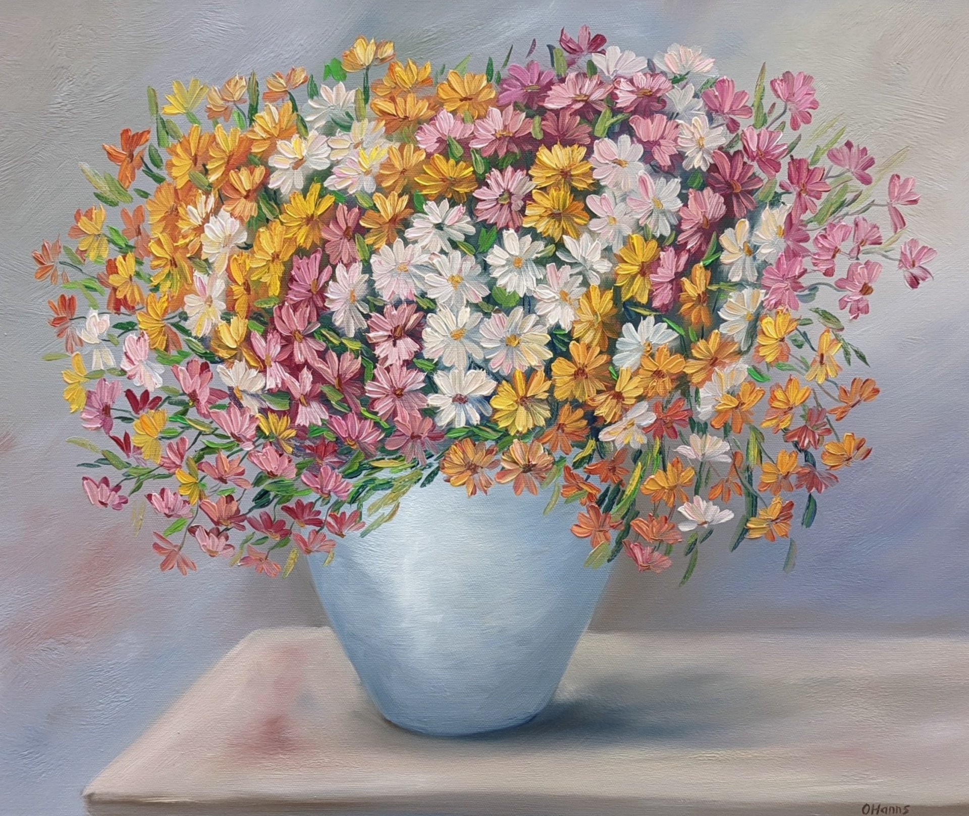 Colorful flowers: Spring in a vase Painting by Olga Hanns