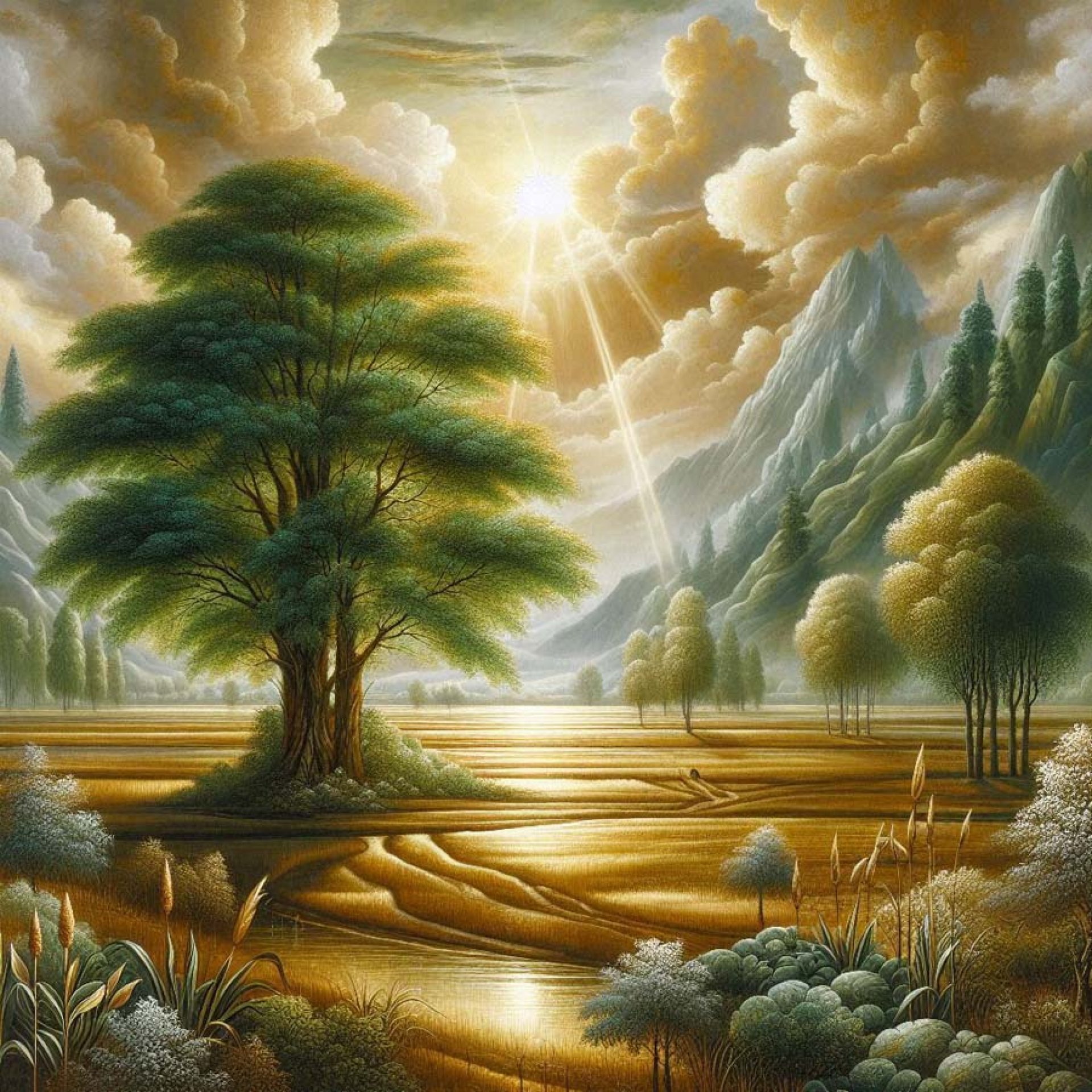 Green Corner: Ridges and Water Painting by Arti