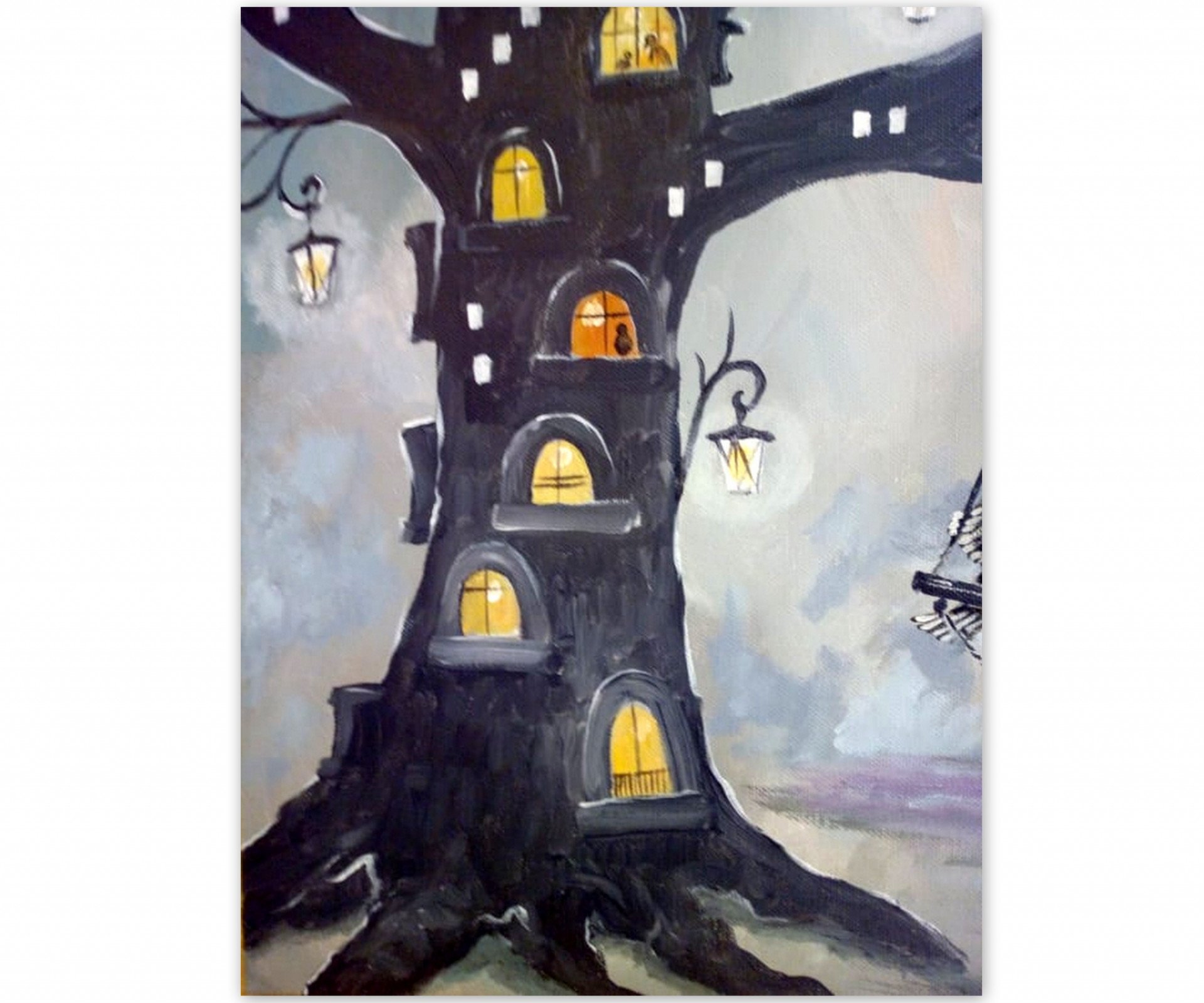 At night in the neighborhood - painting