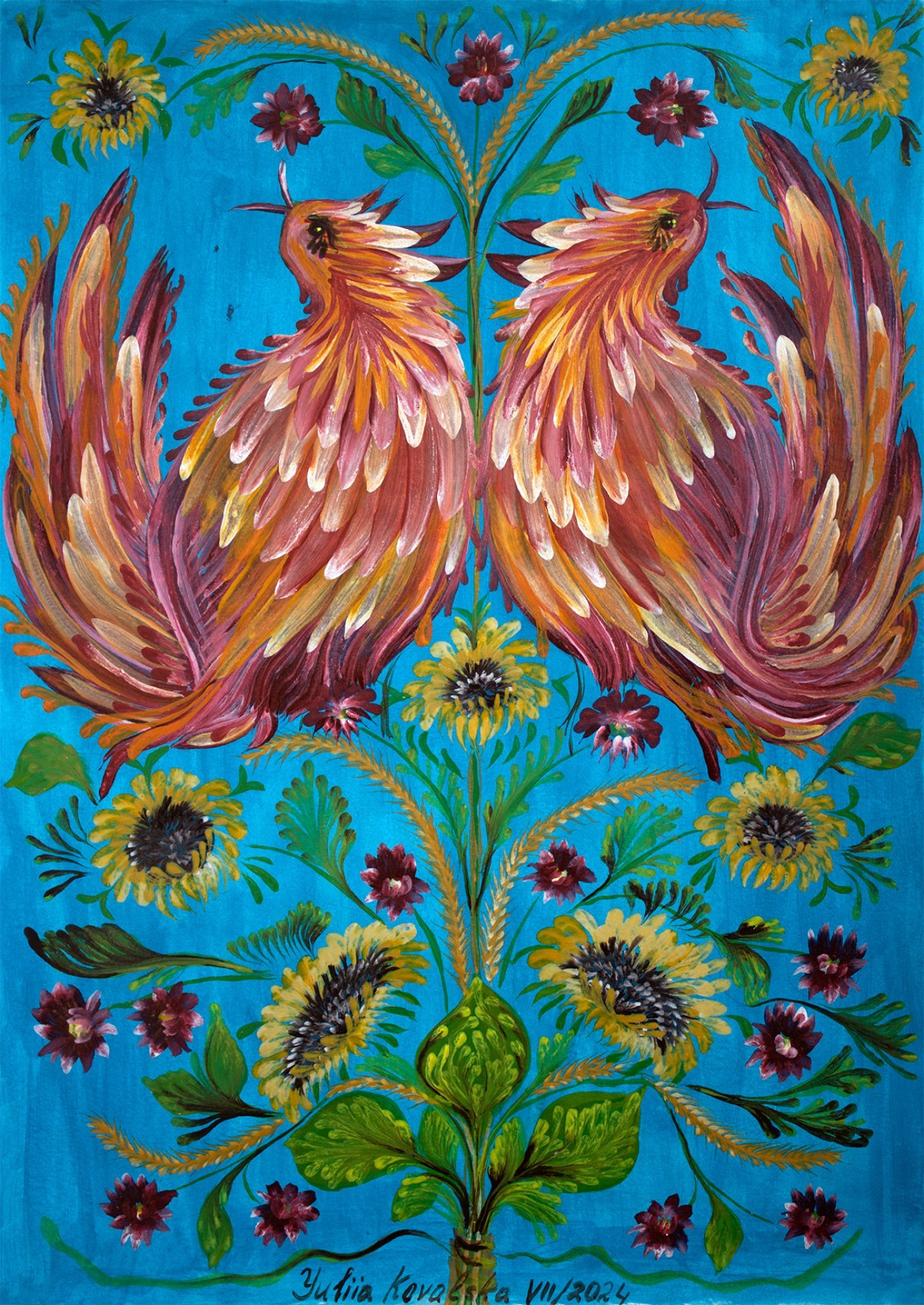 Firebirds: Ancient Slavic Ornament Drawing - Yuliia Kovalska