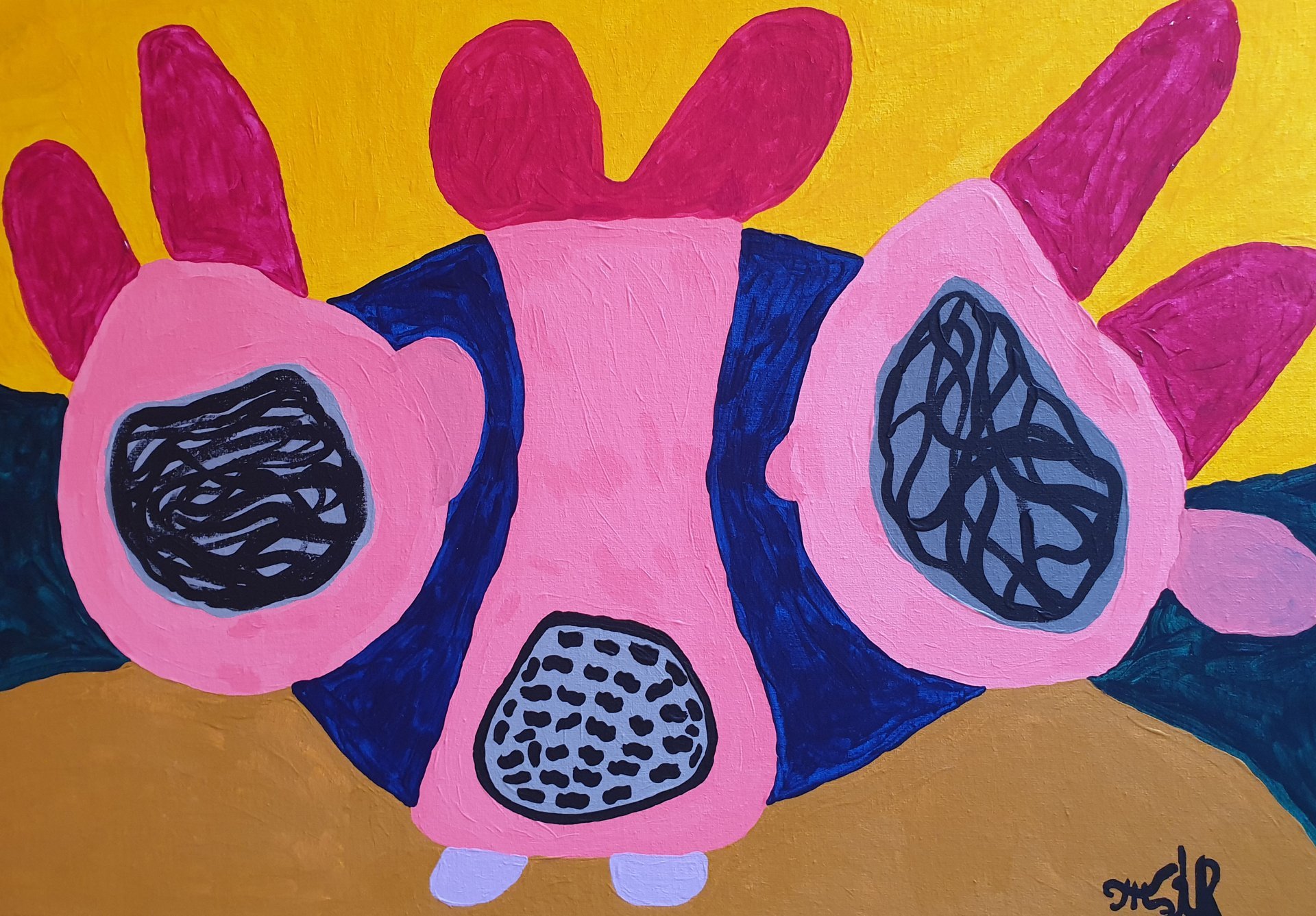 3 pink rabbits Painting by Arina Mari - Jose Art Gallery