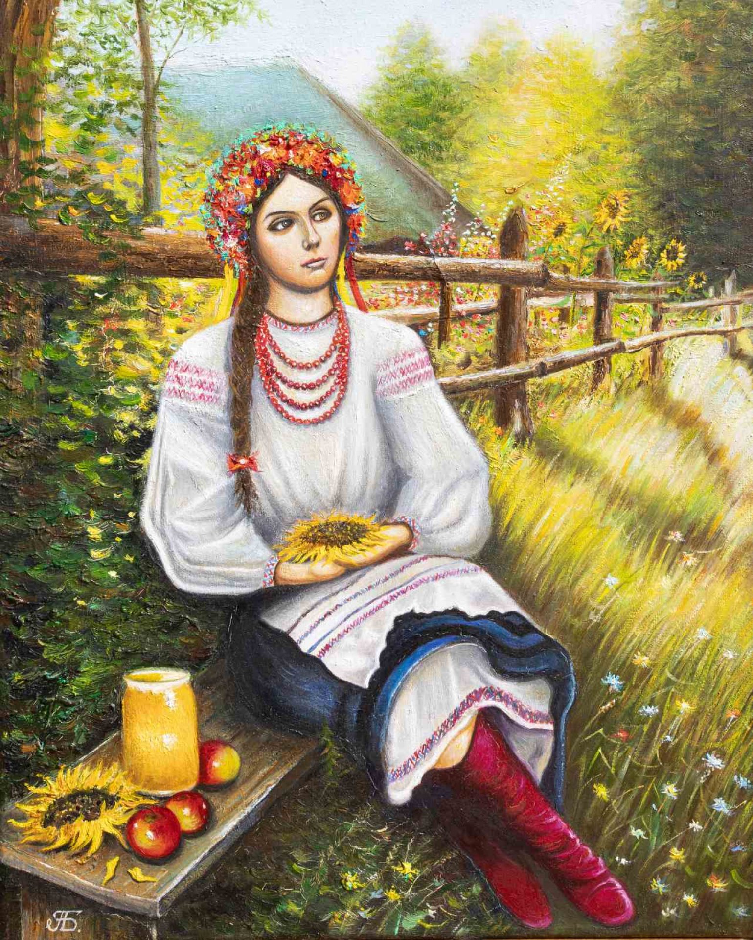 Autumn Portrait of a Ukrainian Woman Painting by Aleksey Burcev