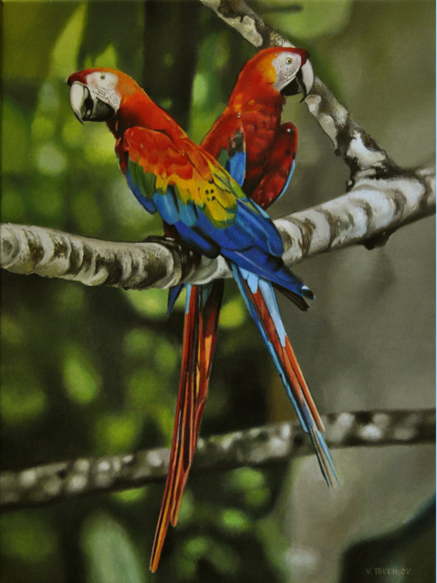 Tropical Parrots: Colorful Wild Beauty Painting by Valeri Tsvetkov