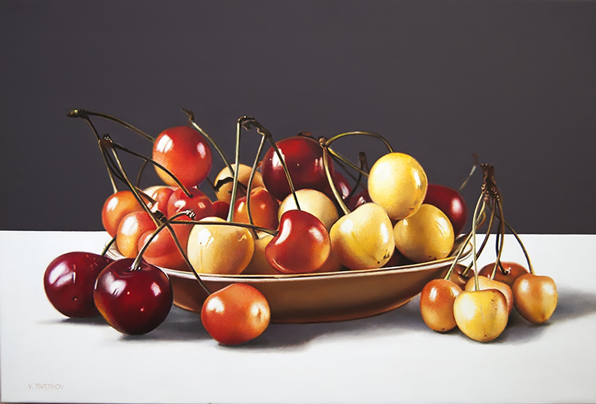 Still Life with Cherries: Real & Fresh Painting by Valeri Tsvetkov