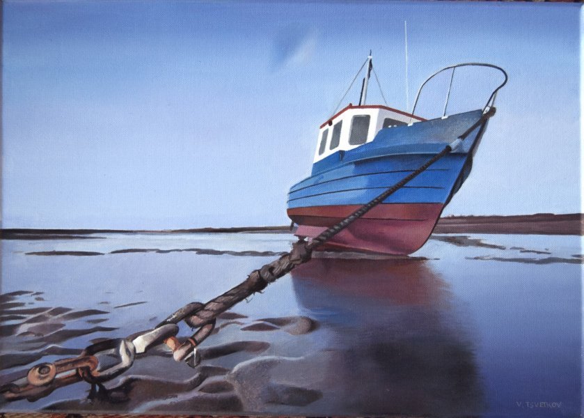 Immagine aggiuntiva 1: Fotorealismo Paesaggio Pittura "Orizzonte del pescatore", pittore Valeri Tsvetkov olio tela 