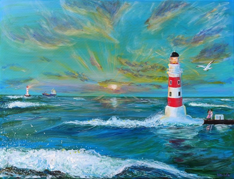 Additional view 2: Contemporary Art Marine Art Painting Freedom. Lighthouses of hope by painter Yuliia Azowska acrylic canvas 