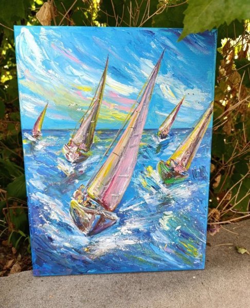 Additional view 1: Impressionism Marine Art Painting Under the sail by painter Yuliia Azowska acrylic canvas 