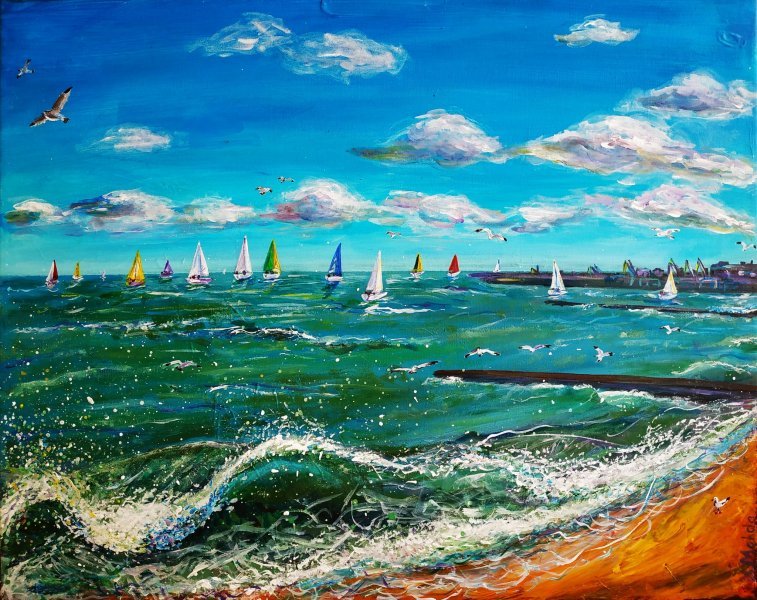 Impressionism Marine Art Painting Sea, I will be back! by painter Yuliia Azowska acrylic canvas 