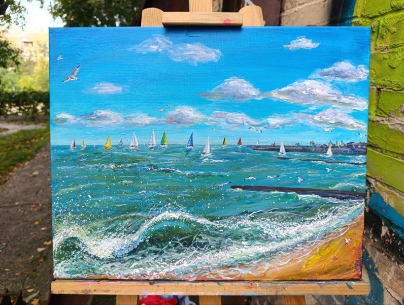 Additional view 1: Impressionism Marine Art Painting Sea, I will be back! by painter Yuliia Azowska acrylic canvas 