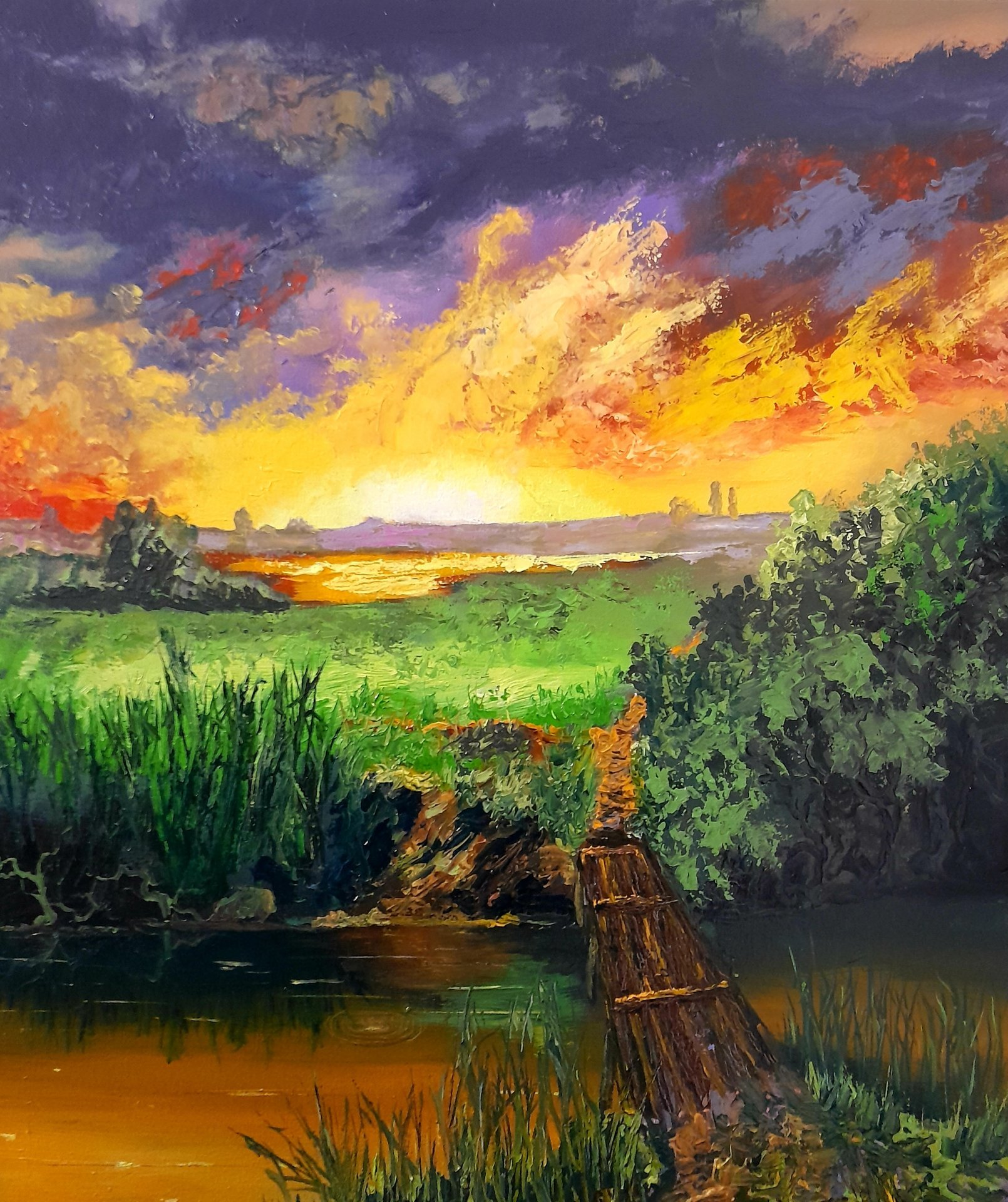 Sunset by the River Painting by Anton Zapotochny(Dovzhenko)