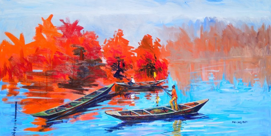 Contemporary Art Marine Art Painting Rivers of fire by painter Nat Okoro acrylic canvas 