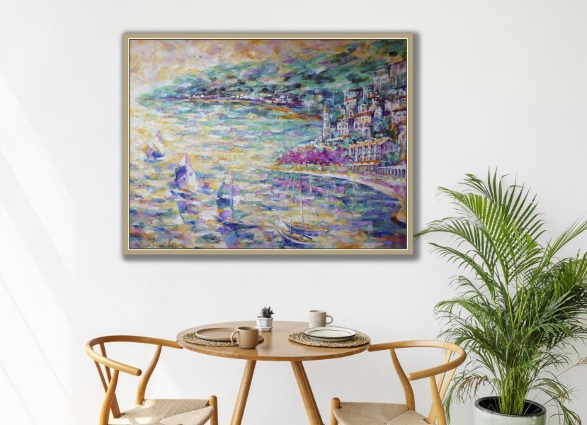 Additional view 4: Impressionism Marine Art Painting On the Mediterranean Sea by painter ruslan pushkash oil canvas 