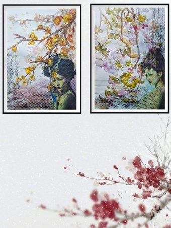 Painting "Watercolor, collage Faces'" by painter Marina Bura watercolor paper at Jose Art Gallery