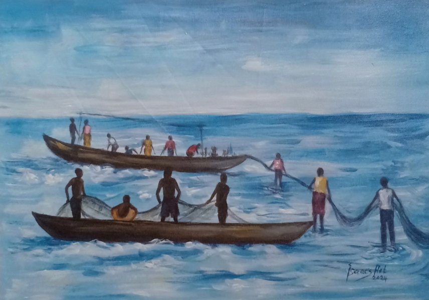 Impressionism Marine Art Painting Boat of Dreams by painter Isaac Opoku Badu acrylic canvas 