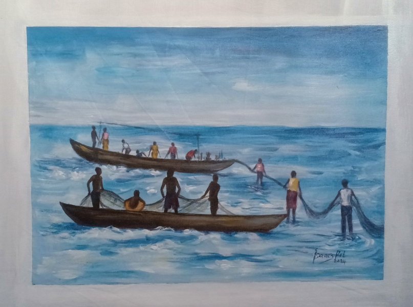 Additional view 2: Impressionism Marine Art Painting Boat of Dreams by painter Isaac Opoku Badu acrylic canvas 