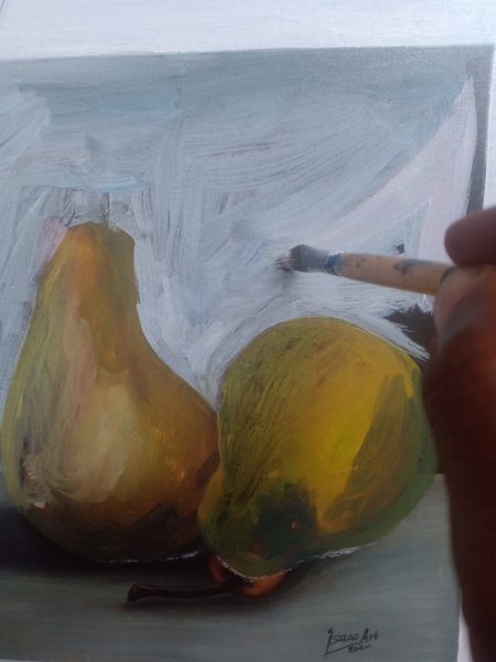 Additional view 2: Fine Art Still-Life Painting Ripe Pear: Essence of Healthy Living by painter Isaac Opoku Badu acrylic canvas 