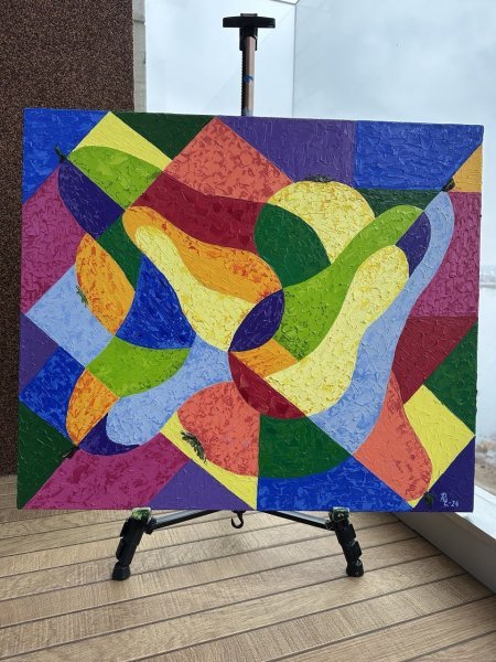 Дополнительное изображение 1: Кубизм Интерьер Живопись "Груши №5: Кубистический лаюиринт" живописец Людмила Рябкова масло холст 