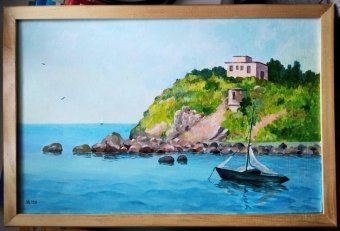 Painting "Tropical Bay" by painter Dmitriy acrylic cardboard at Jose Art Gallery