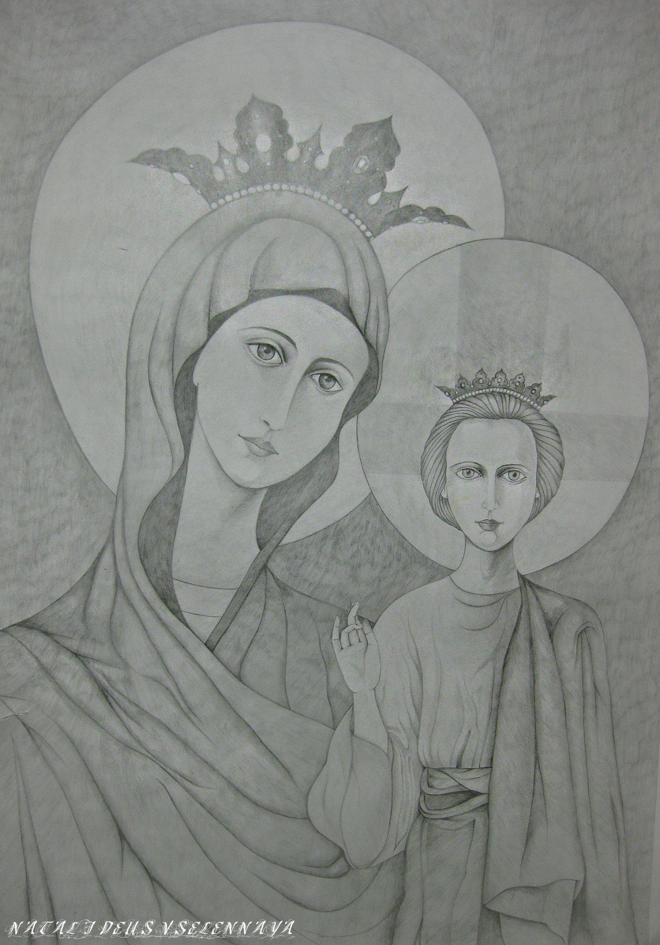 Tikhvin Mother of God Drawing - NATALI DEUS UNIVERSE