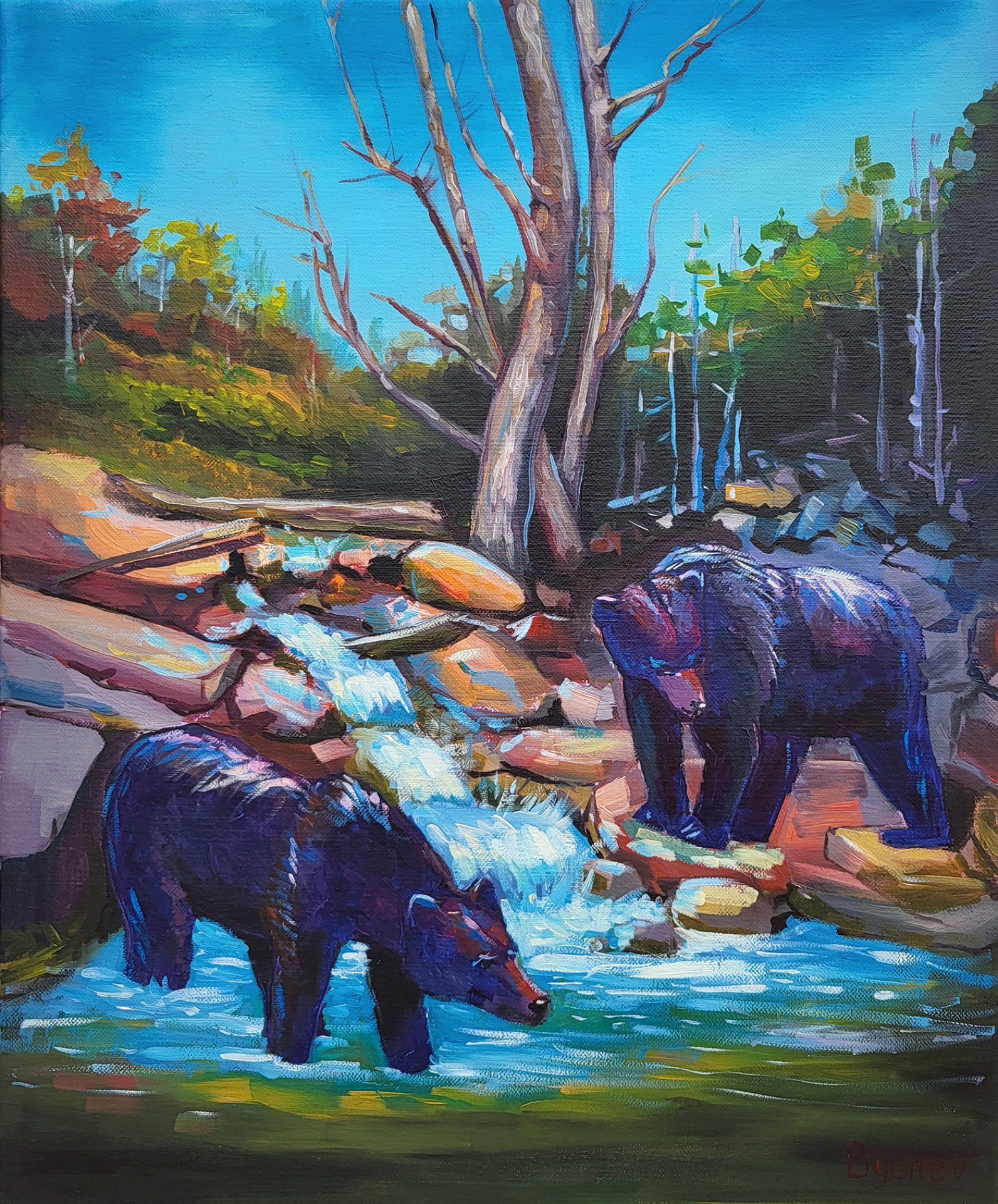 Bathing bears Painting by Andrіі Bychev - Jose Art Gallery