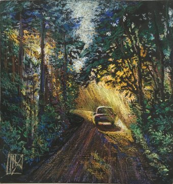 Painting "Journey" by painter Evgeniya Uhina pastel fabric at Jose Art Gallery
