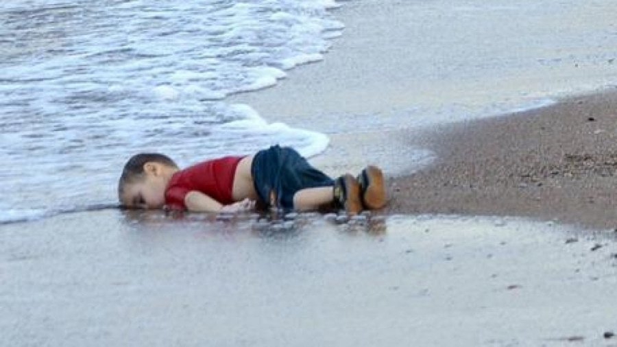 Additional view 1: Figurative Marine Art Painting Aylan's Vigil: Portrait of Humanity by painter APA oil canvas 