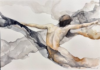 Живопис "Ефірна гармонія: свобода в сірих хвилях", живописець Julia Shilo акварель папір в Jose Art Gallery